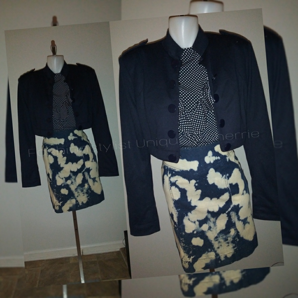 Navy Cropped Military Style Jacket - Picture 3 of 8